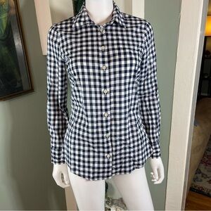 J. Crew Navy White Plaid Gingham Button Down Long Sleeve Blouse Shirt XSmall XS